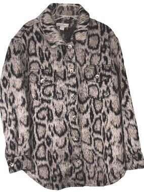 Charlie Paige Leopard Print Jacket Breast Pockets Button Down Fur Sz M